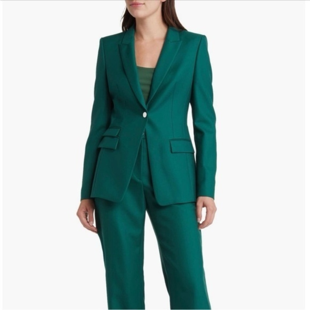 Boss Juicylara One-Button Virgin Wool Blazer in Open Green Size 2